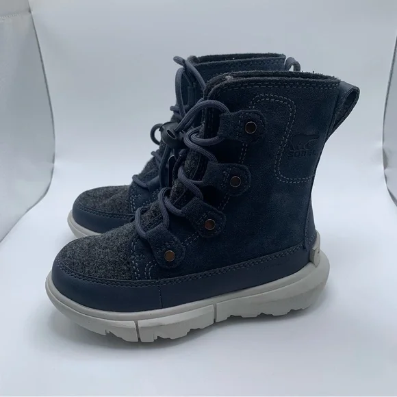 NWOB Sorel Kids Explorer Cozy toddler blue & grey snow boots size 9 NEW - Picture 1 of 9